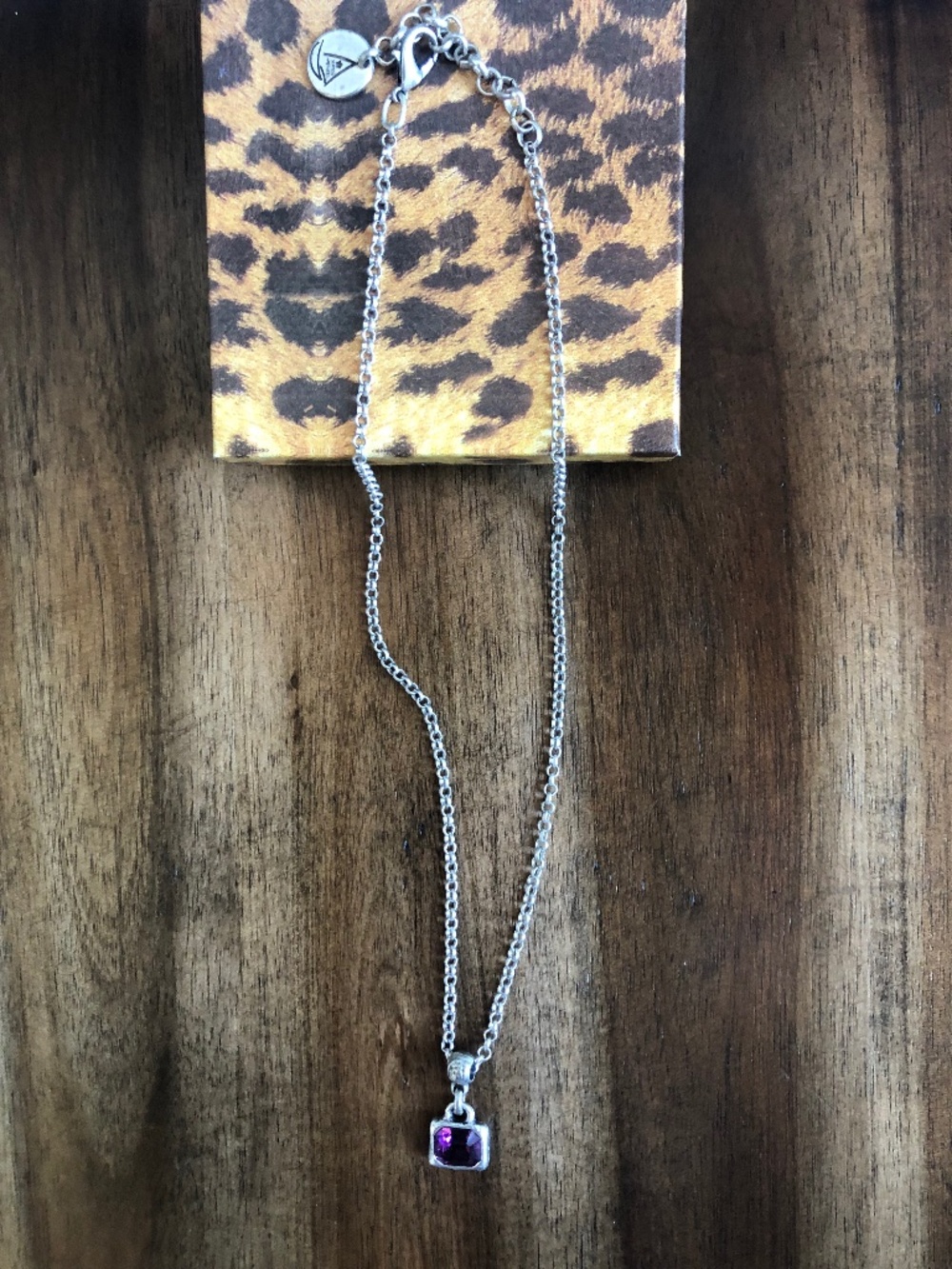 NWOT Silver Tone Square Purple Crystal Pendant Necklace